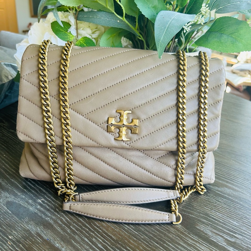 Tory Burch Tan Gold Quilted Leather Shoulder Bag